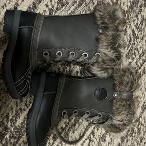 London Fog Melton 2 Gray/Black Lace-Up Mid-Calf Snow Boot Women’s Size 6 LS017B